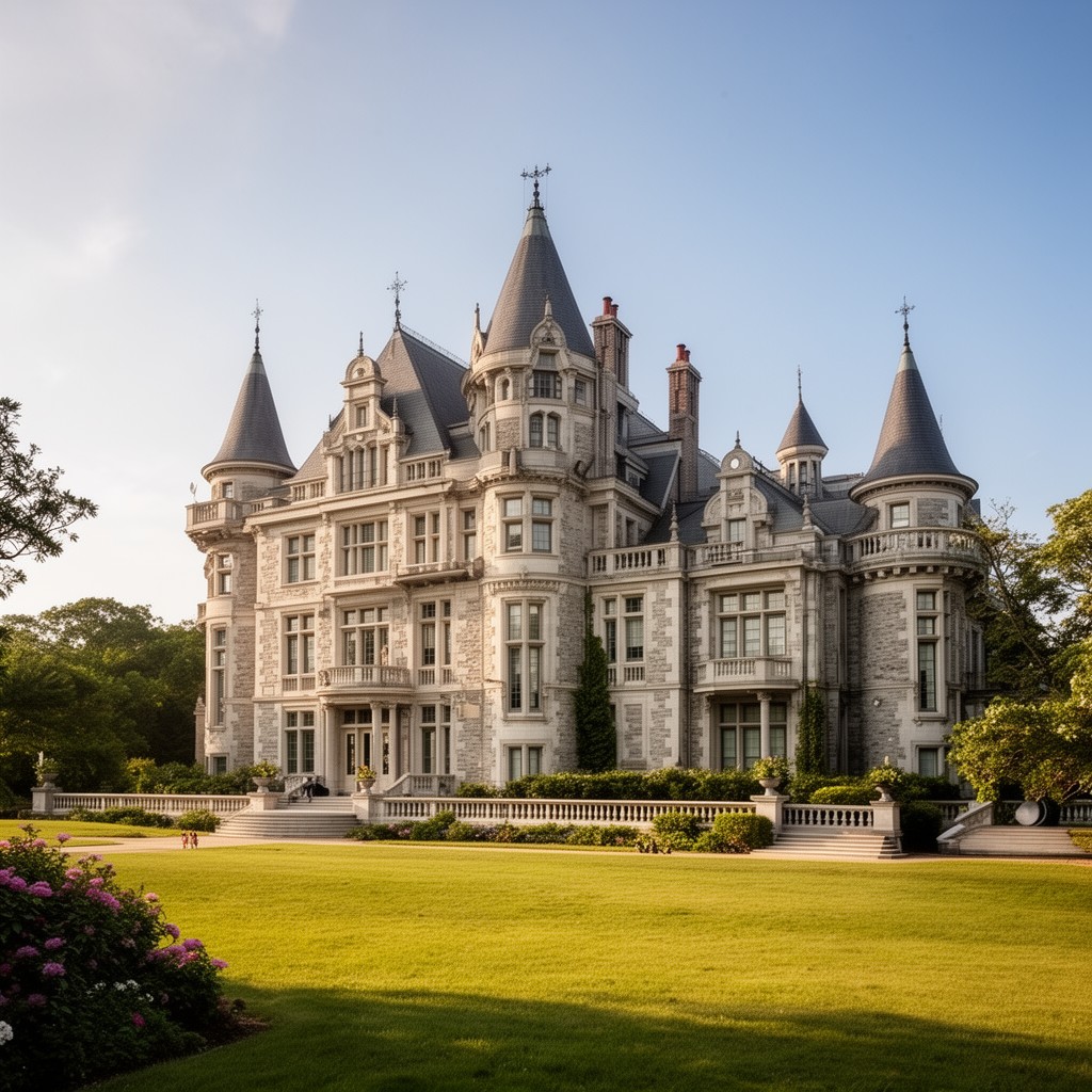 AI-generated illustration of Chateau-sur-Mer alterations, Newport