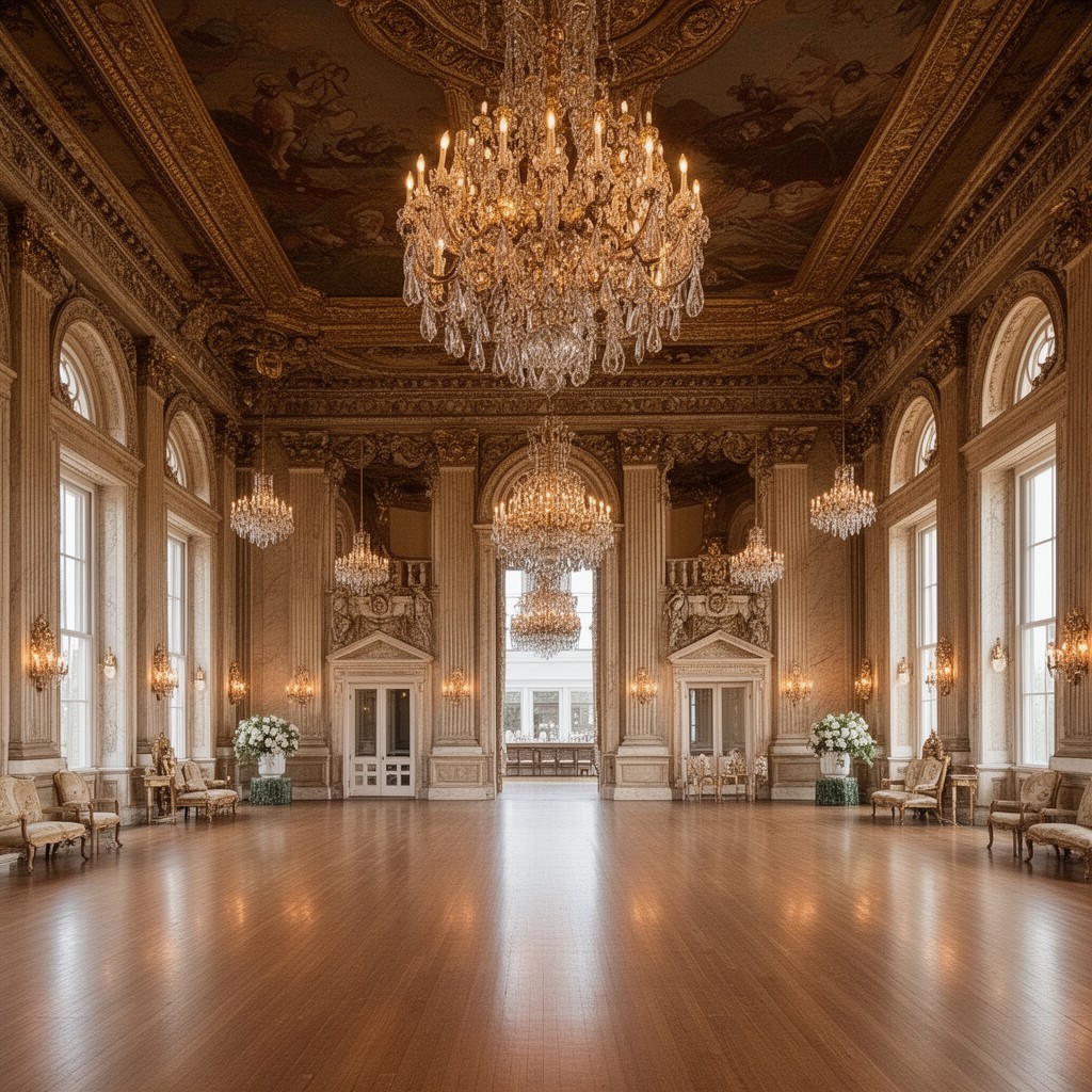 AI-generated illustration of The Marble House ballroom, Newport