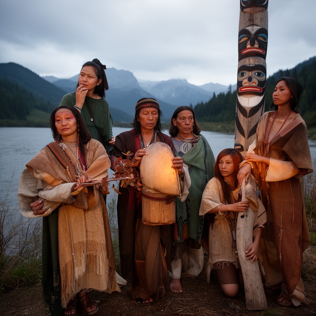 AI-generated illustration of Coast Salish peoples
