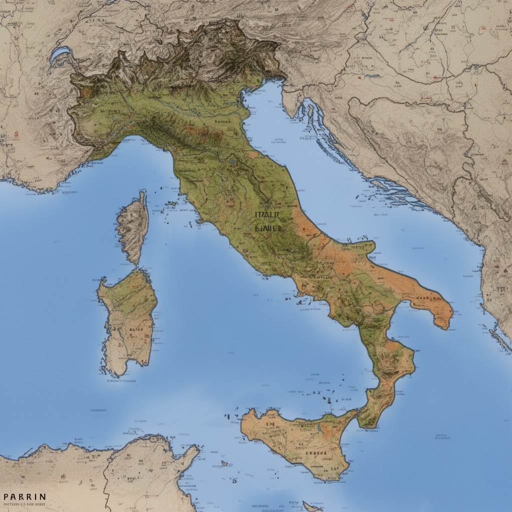 AI-generated illustration of Italian Peninsula