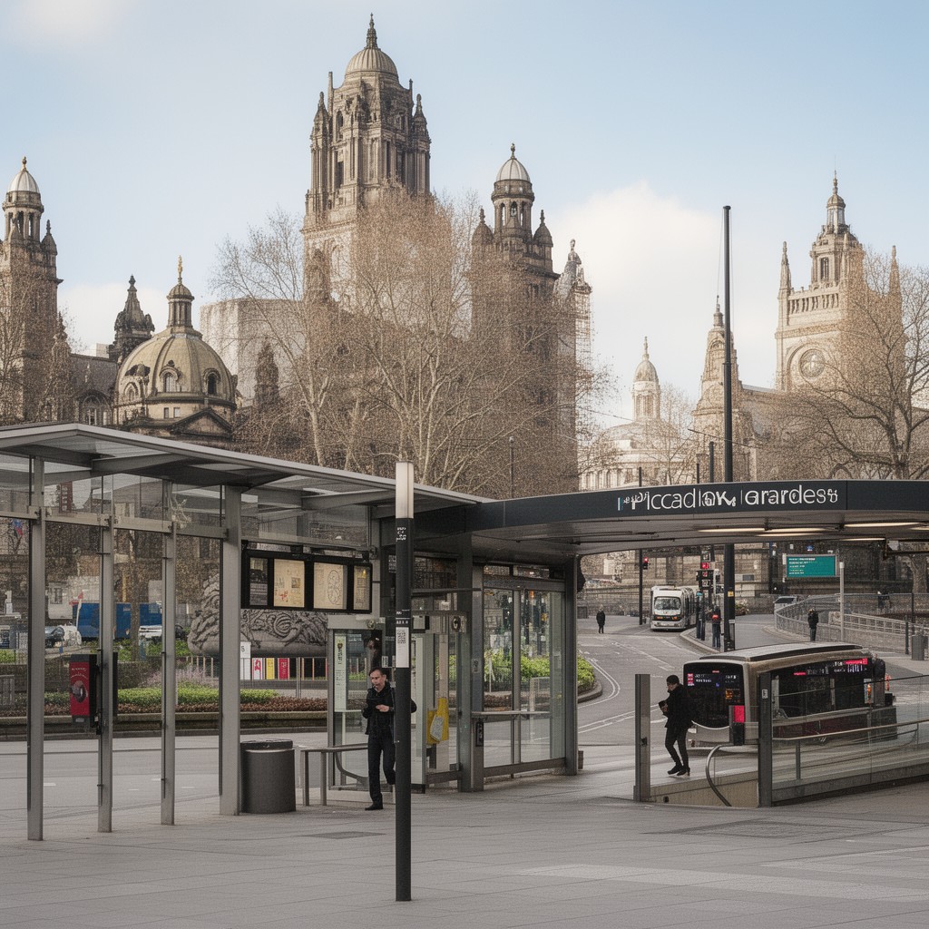 AI-generated illustration of Piccadilly Gardens tram stop