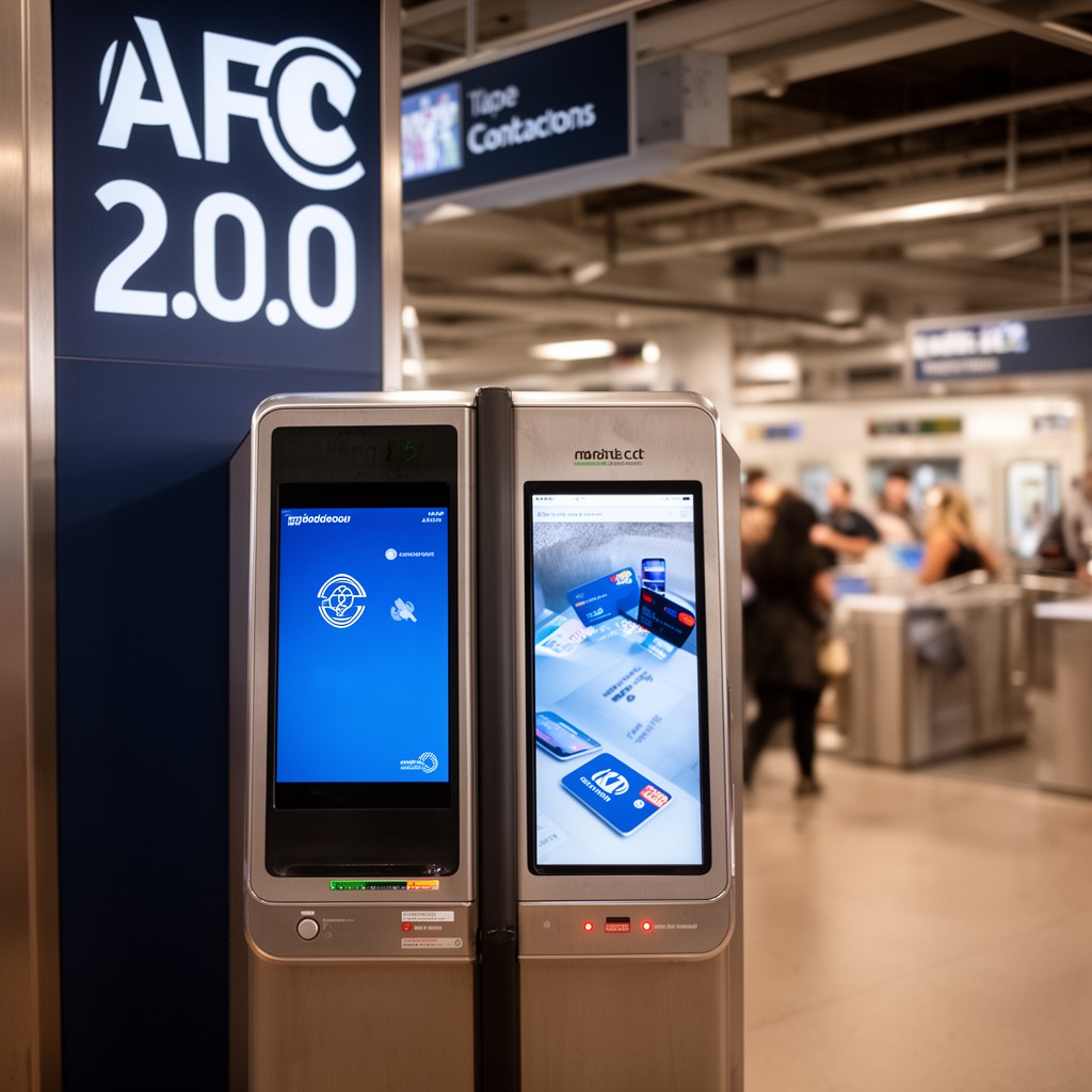AI-generated illustration of MBTA contactless fare system "AFC 2.0" (planned)