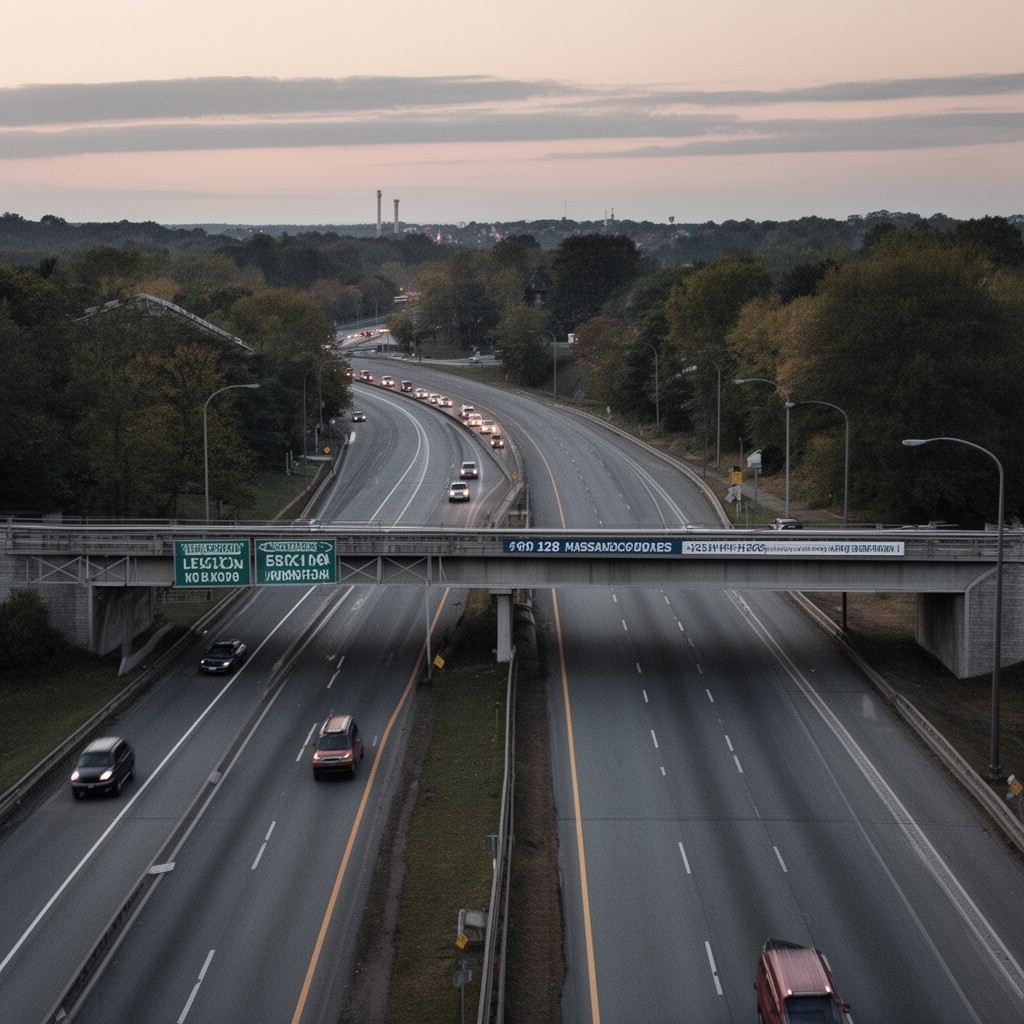 AI-generated illustration of Route 128 (Massachusetts) in Lexington, Massachusetts