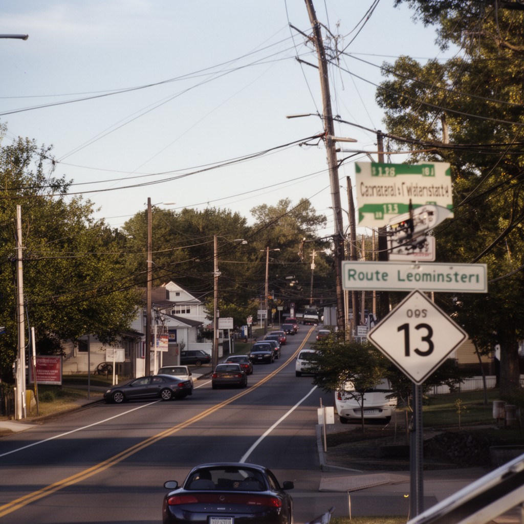 AI-generated illustration of Route 13 (Massachusetts) in Leominster, Massachusetts