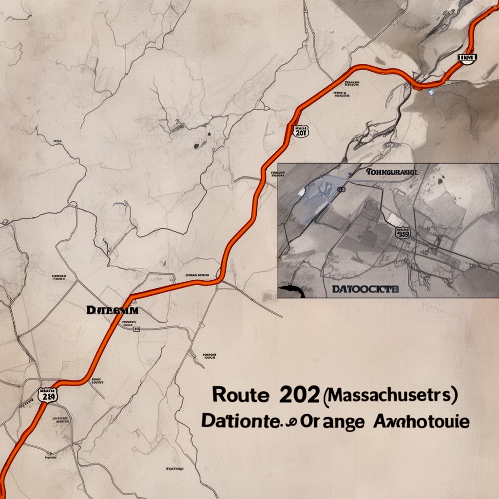 AI-generated illustration of Route 202 (Massachusetts) in Orange, Massachusetts