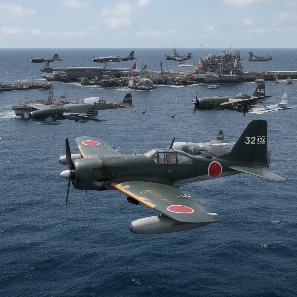 AI-generated illustration of Nakajima B5N torpedo bombers