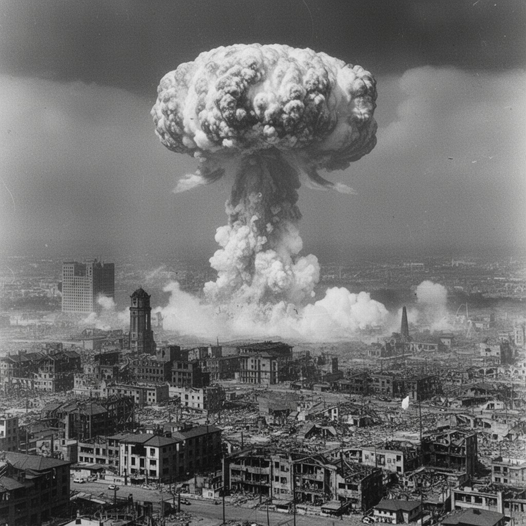 AI-generated illustration of atomic bombings of Hiroshima and Nagasaki