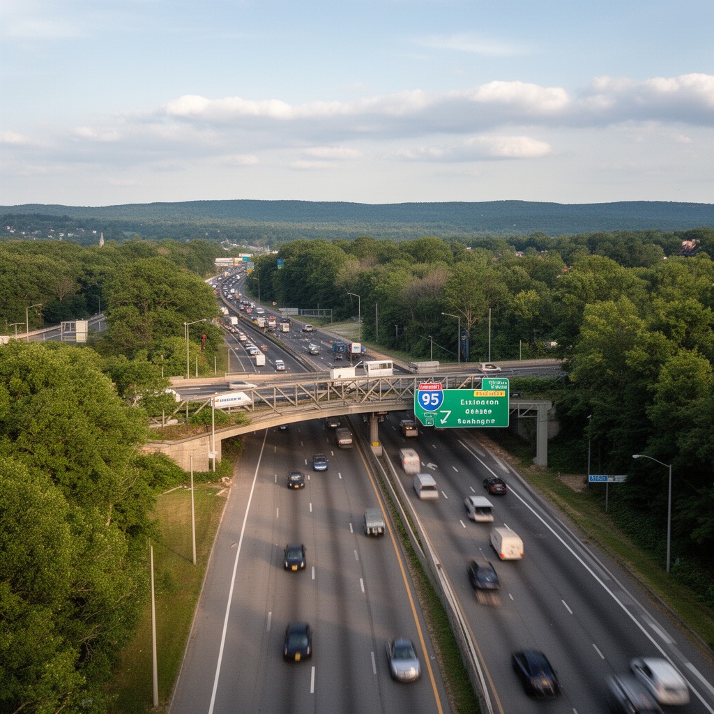 AI-generated illustration of Interstate 95 in Lexington, Massachusetts