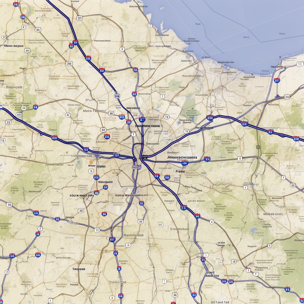 AI-generated illustration of Massachusetts state highway system
