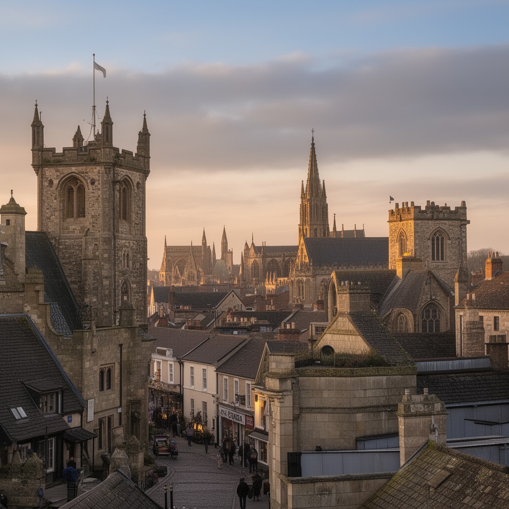 AI-generated illustration of Grantham, Lincolnshire, England