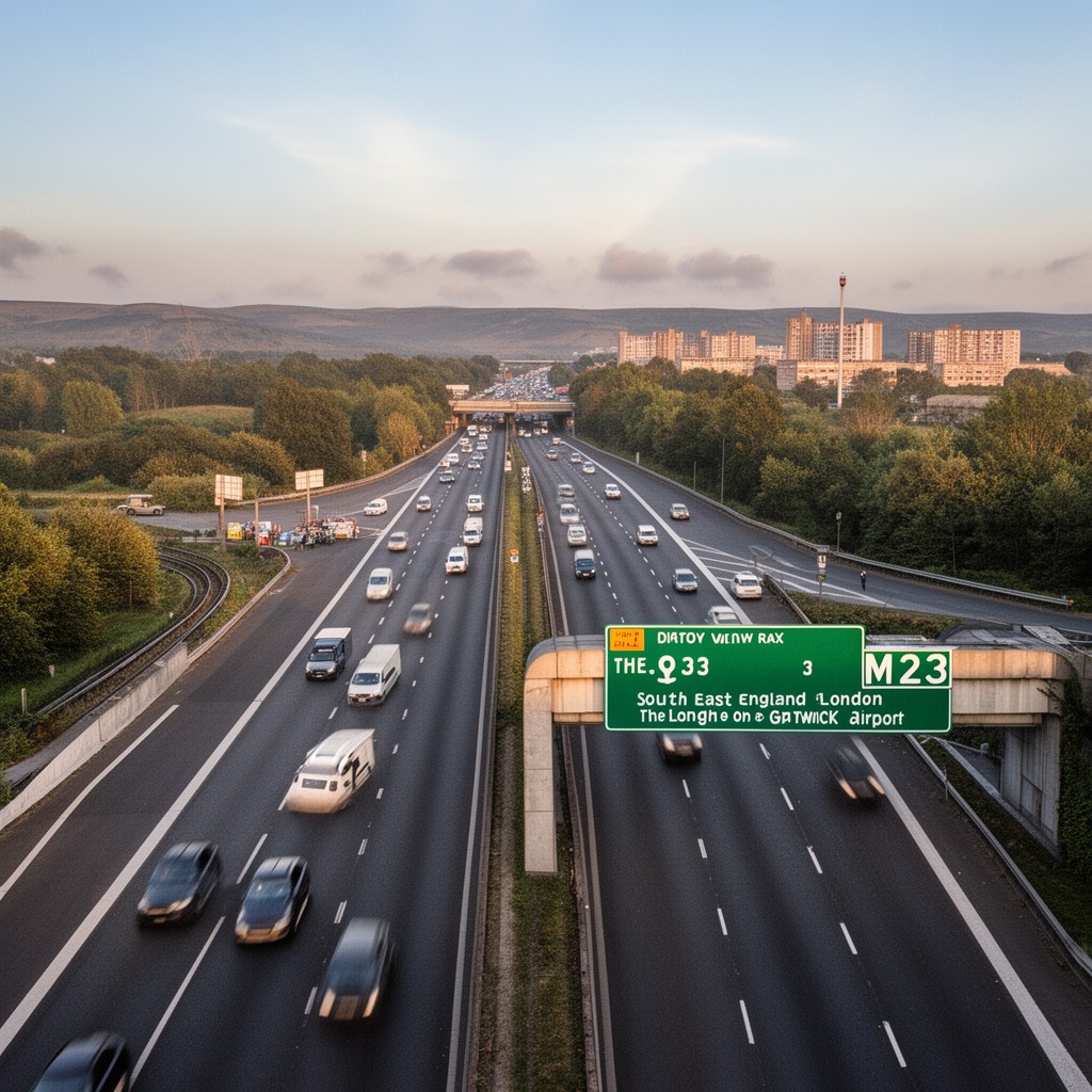 AI-generated illustration of M23 motorway