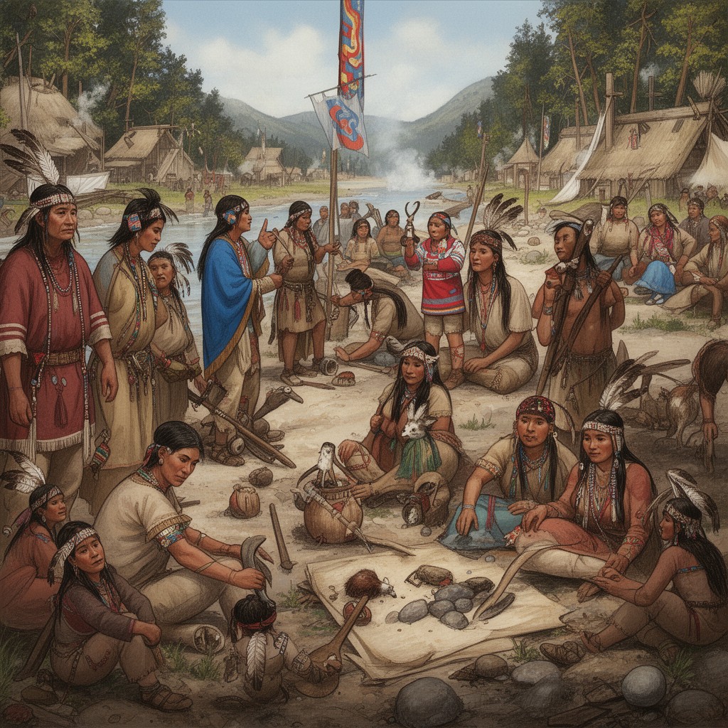 AI-generated illustration of Chinookan peoples