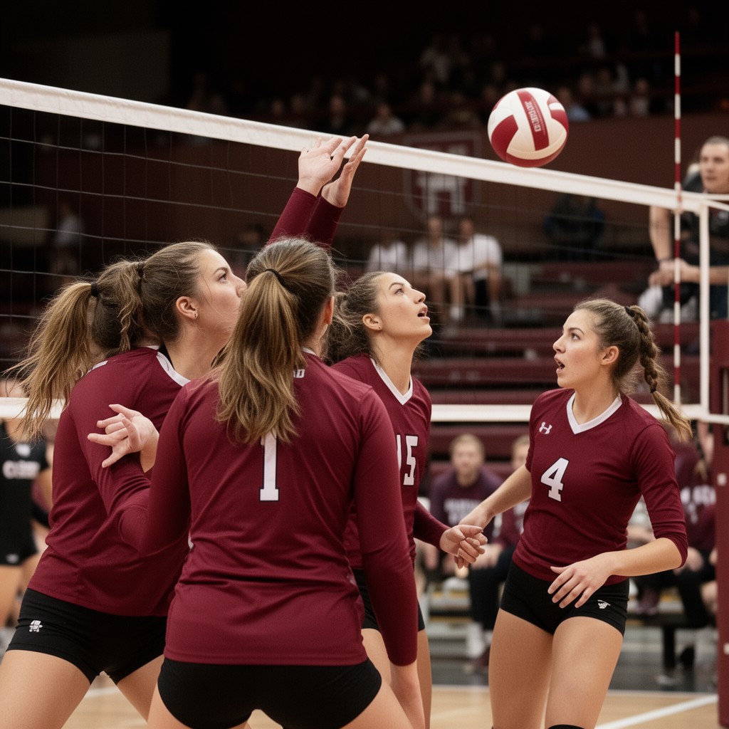 AI-generated illustration of Harvard Crimson women’s volleyball