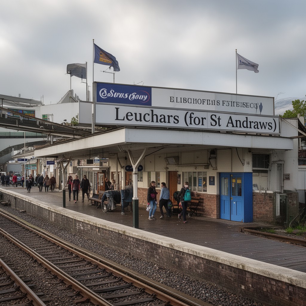 AI-generated illustration of Leuchars (for St Andrews) railway station