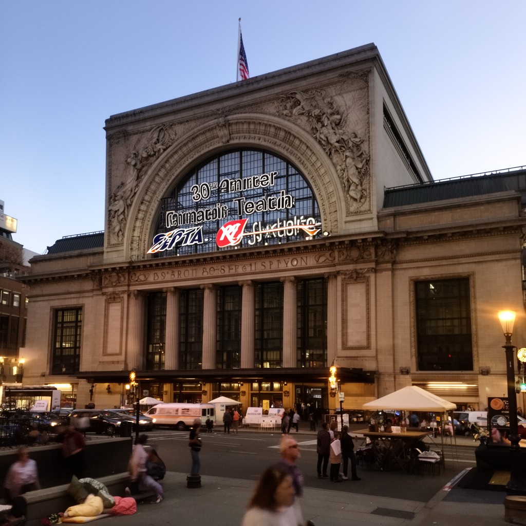AI-generated illustration of 30th Street Station