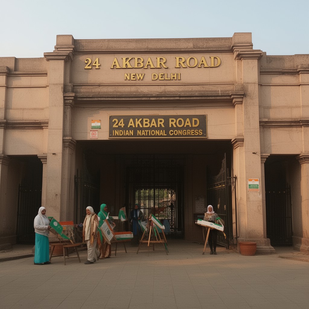 AI-generated illustration of 24 Akbar Road, New Delhi
