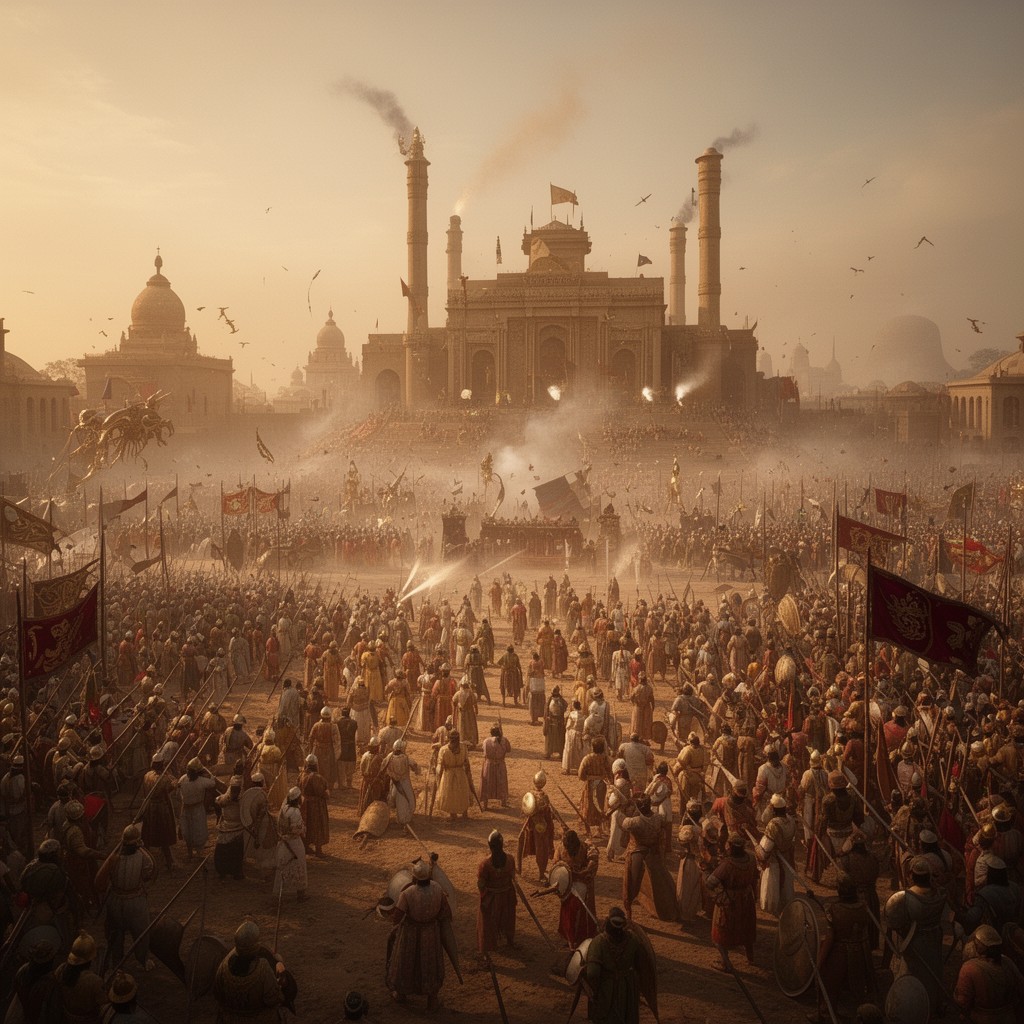 AI-generated illustration of Kurukshetra battlefield