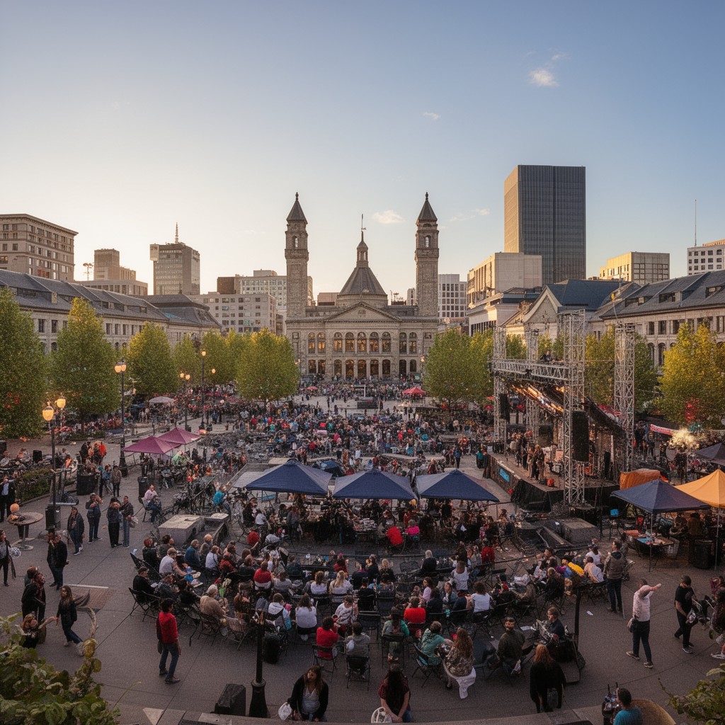 AI-generated illustration of Pioneer Courthouse Square