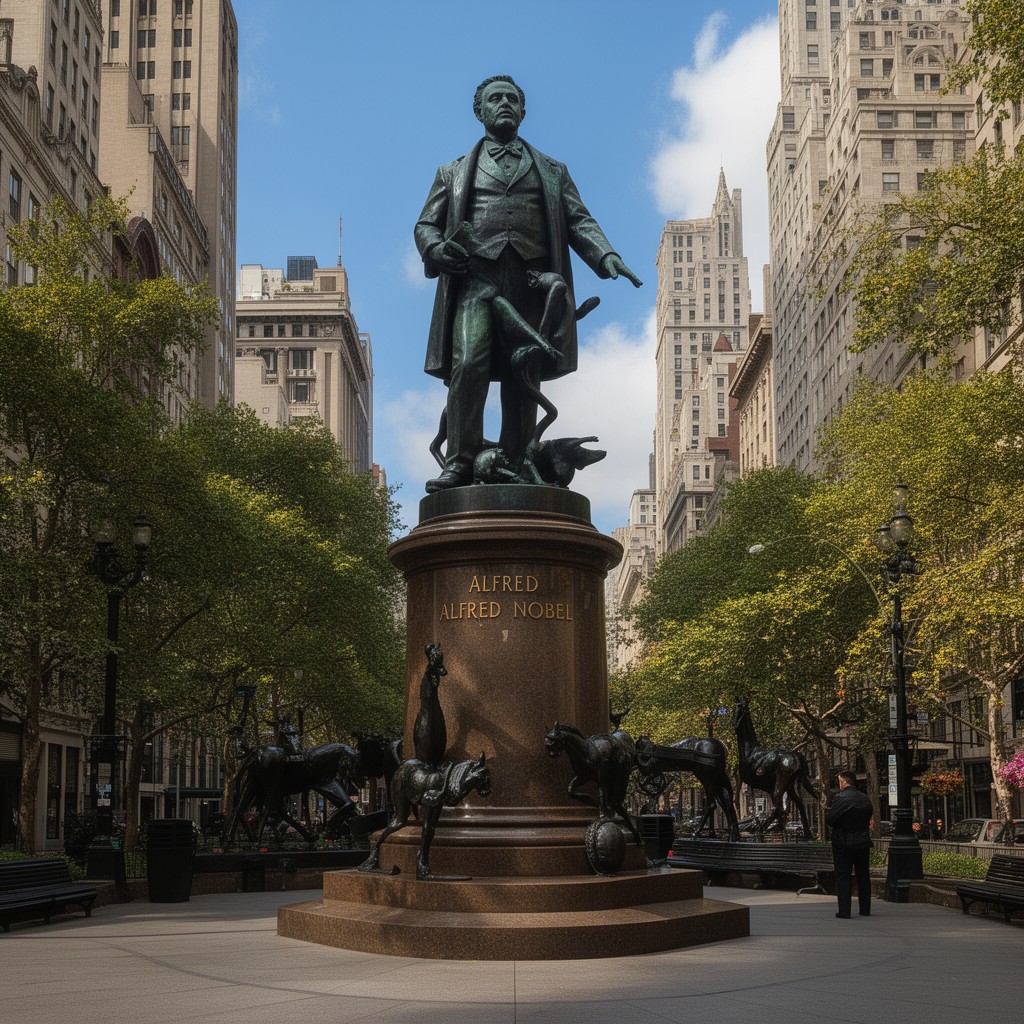 AI-generated illustration of Alfred Nobel Monument in New York City