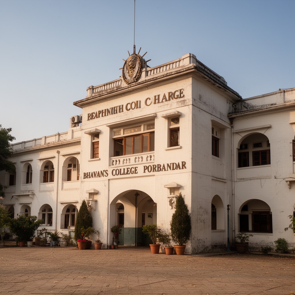 AI-generated illustration of Bhavan’s College, Porbandar