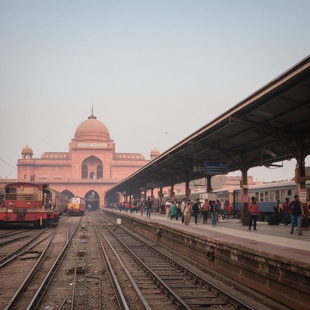 AI-generated illustration of New Delhi Railway Station