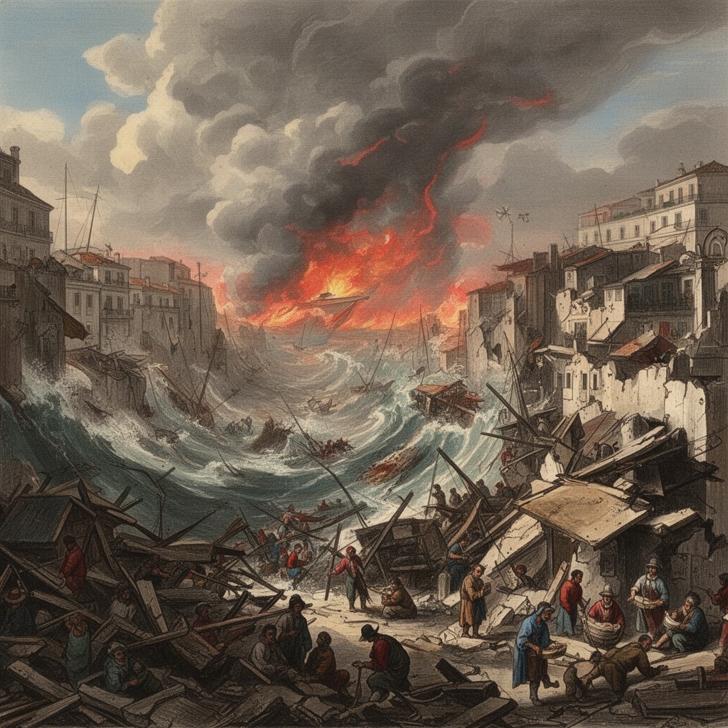AI-generated illustration of 1755 Lisbon earthquake