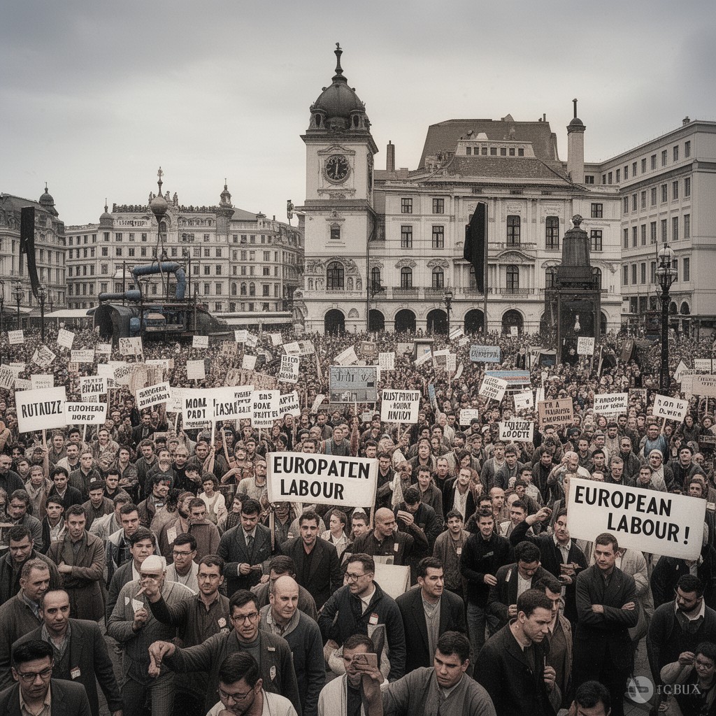 AI-generated illustration of European labour movement