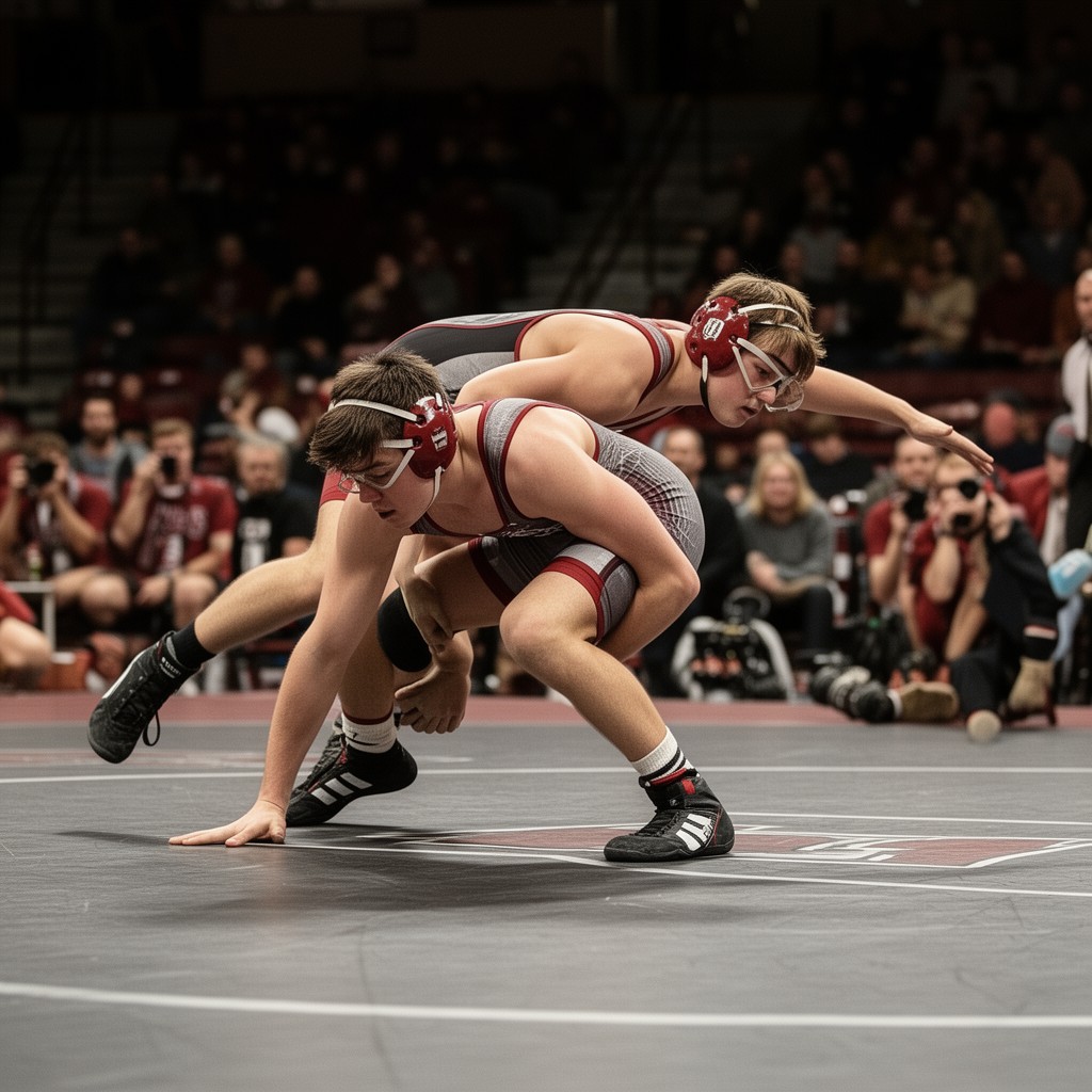 AI-generated illustration of Harvard Crimson wrestling