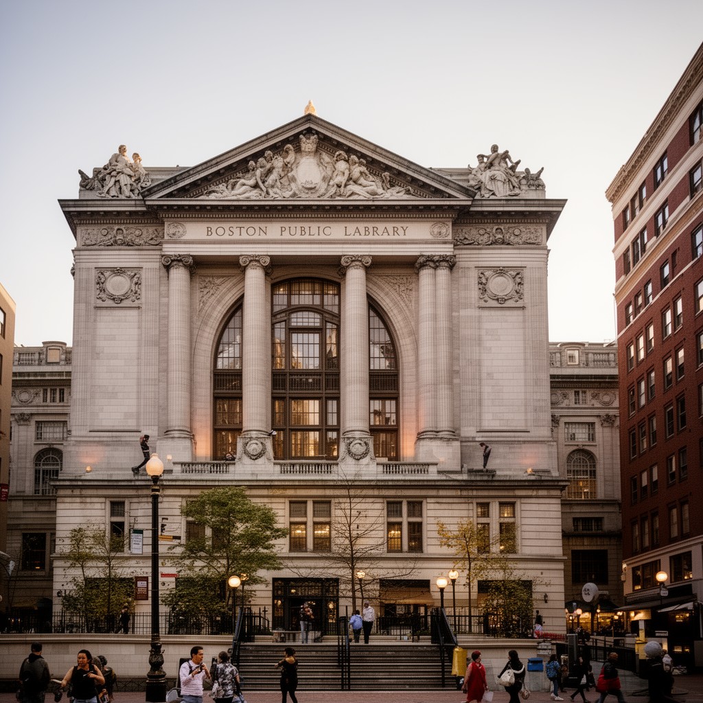 AI-generated illustration of Boston Public Library (Copley Square main branch)