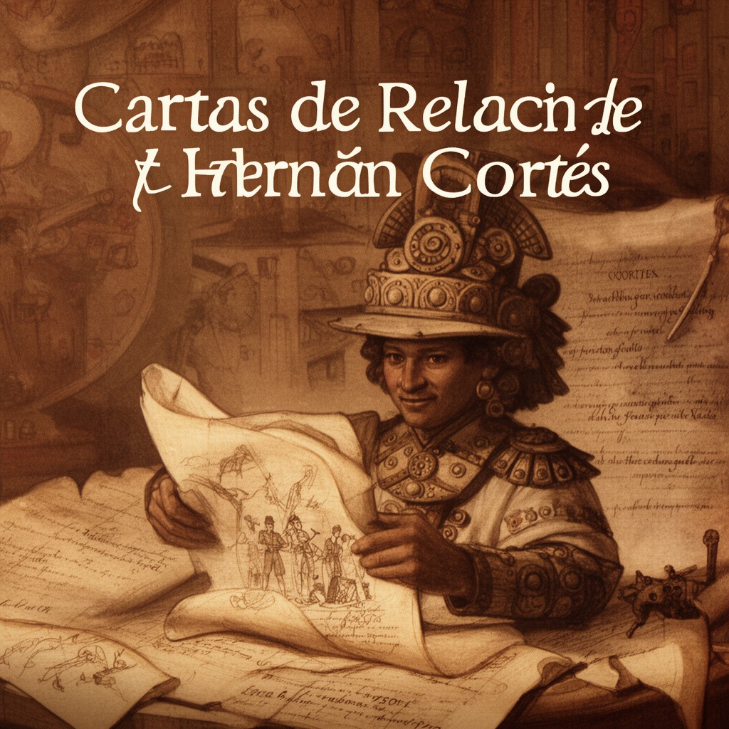 AI-generated illustration of Cartas de Relación by Hernán Cortés