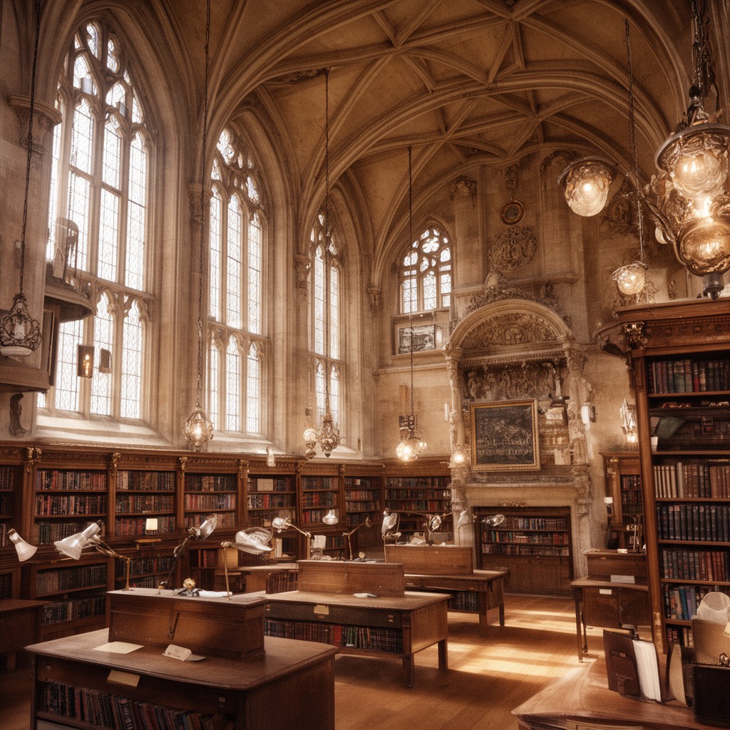 AI-generated illustration of Cambridge University Library