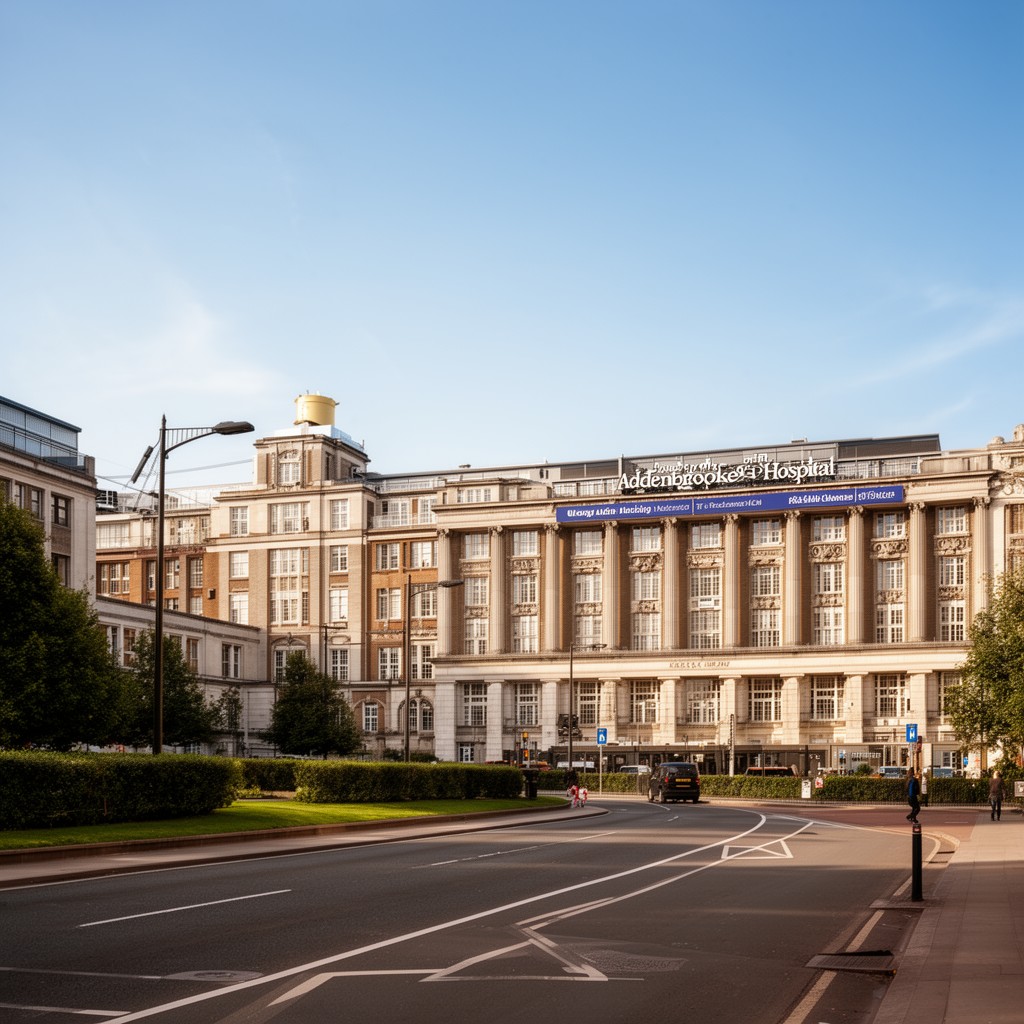 AI-generated illustration of Addenbrooke’s Hospital (teaching affiliation)