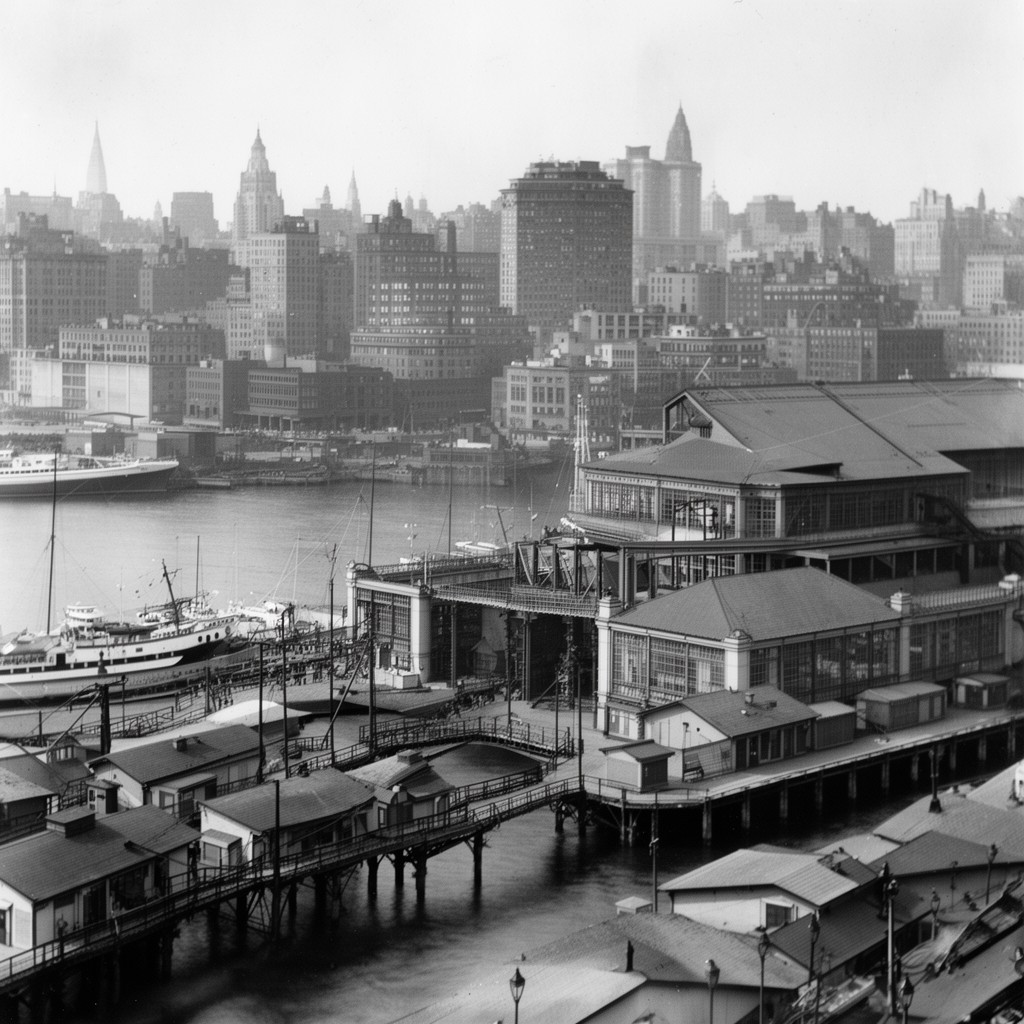 AI-generated illustration of Chelsea Piers (partial, historical)