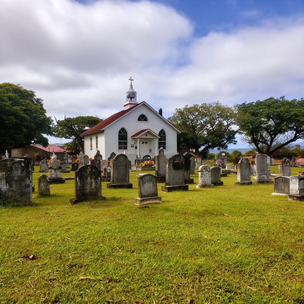 AI-generated illustration of Palapala Ho'omau Church Cemetery, Maui, Hawaii, United States