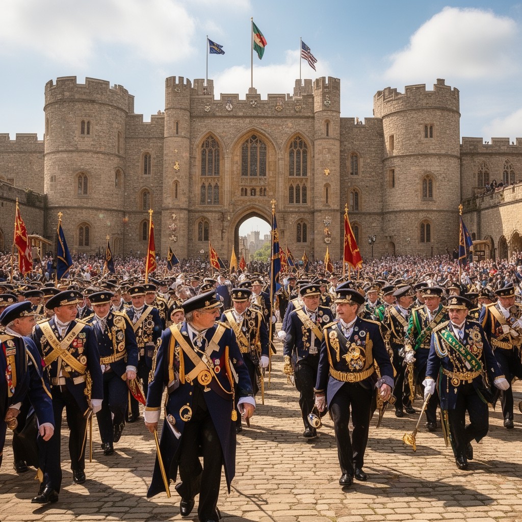 AI-generated illustration of Garter procession at Windsor Castle