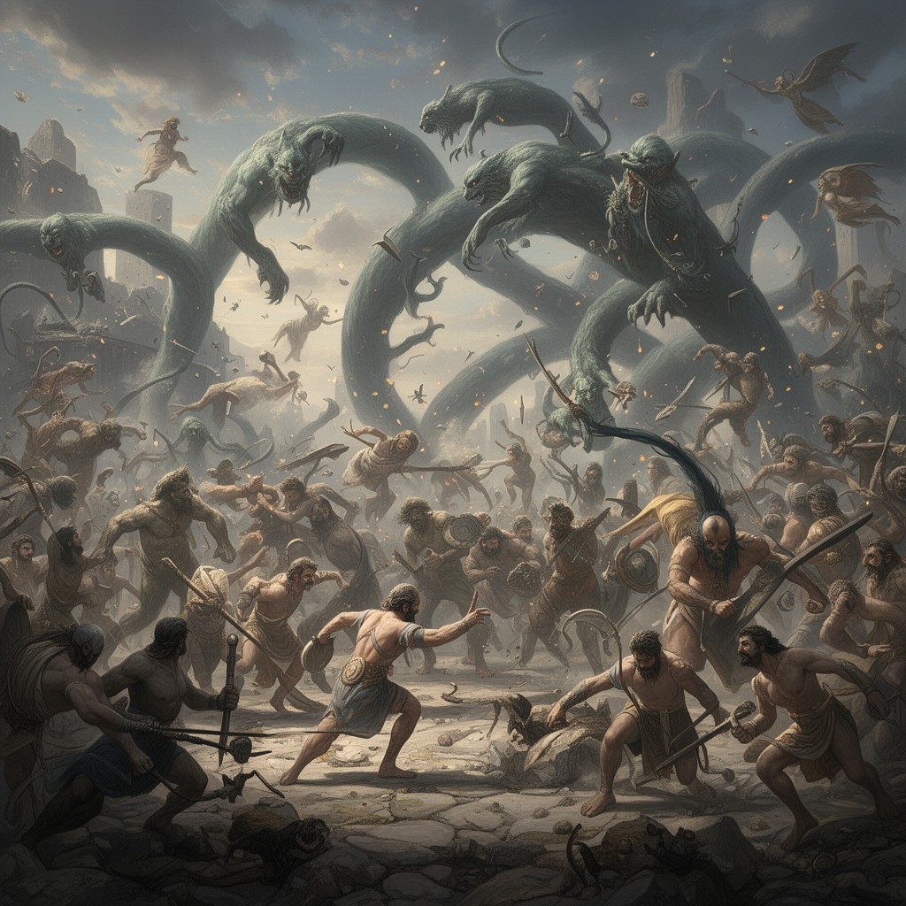 AI-generated illustration of Gigantomachy
