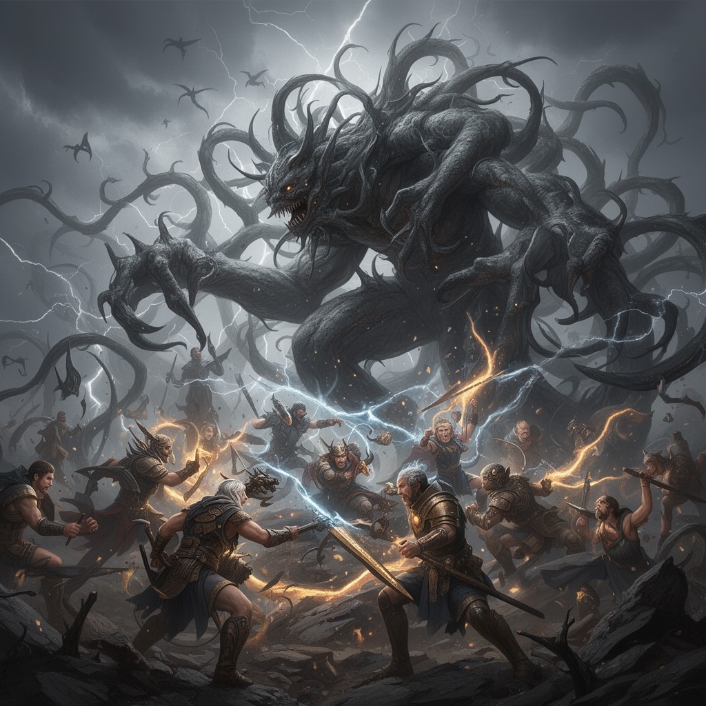 AI-generated illustration of Typhonomachy