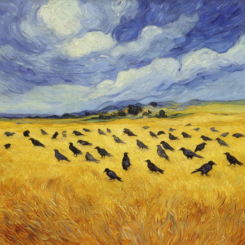 AI-generated illustration of Wheatfield with Crows