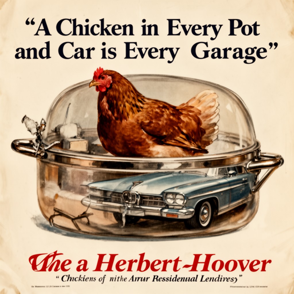 AI-generated illustration of A Chicken in Every Pot and a Car in Every Garage