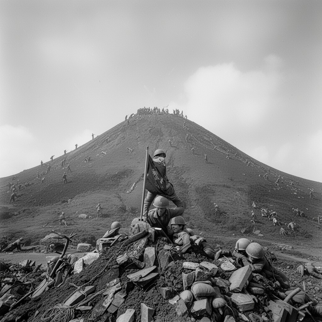 AI-generated illustration of Mount Suribachi