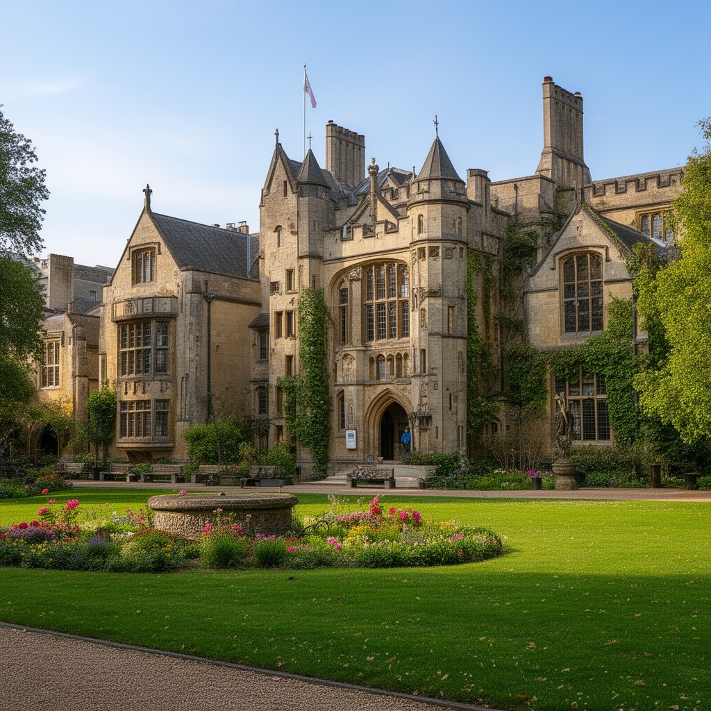 AI-generated illustration of Jesus College, Cambridge