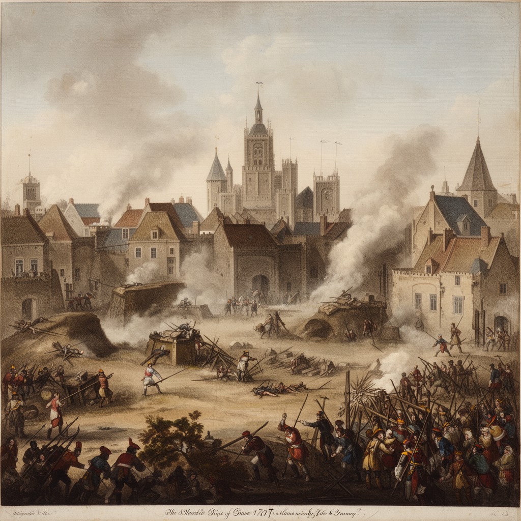 AI-generated illustration of siege of Grave (1794) in the French Revolutionary Wars