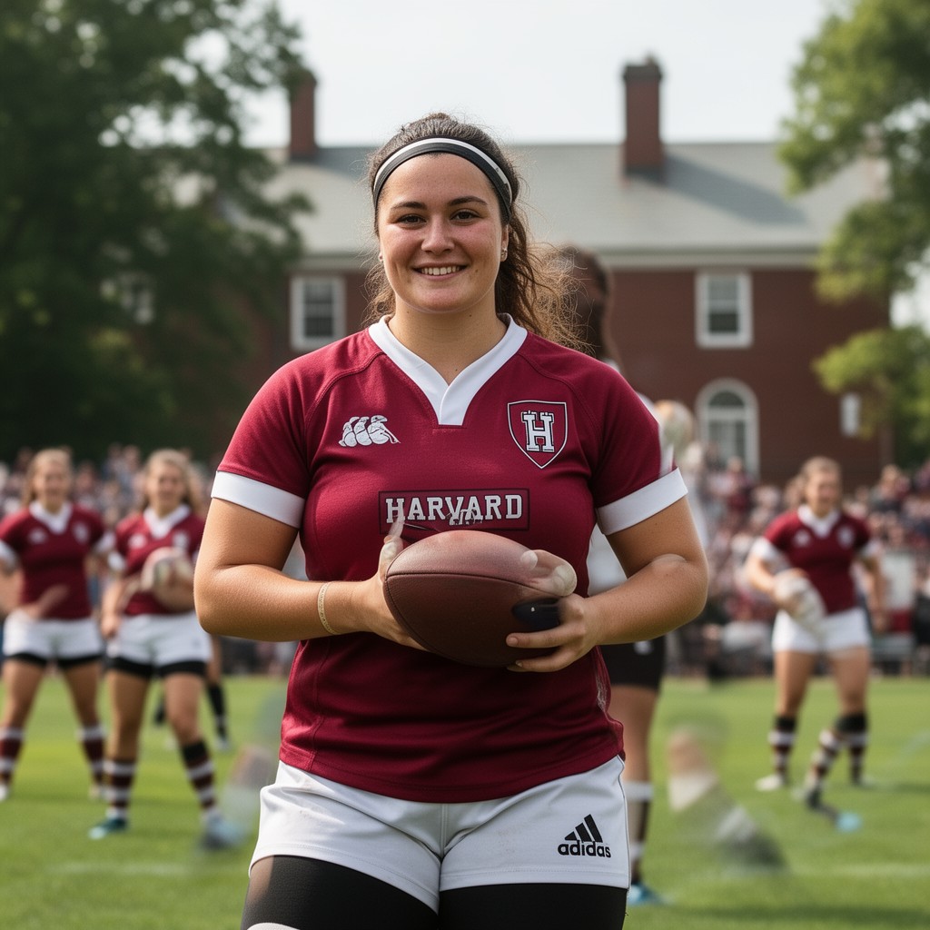 AI-generated illustration of Harvard Crimson women’s rugby