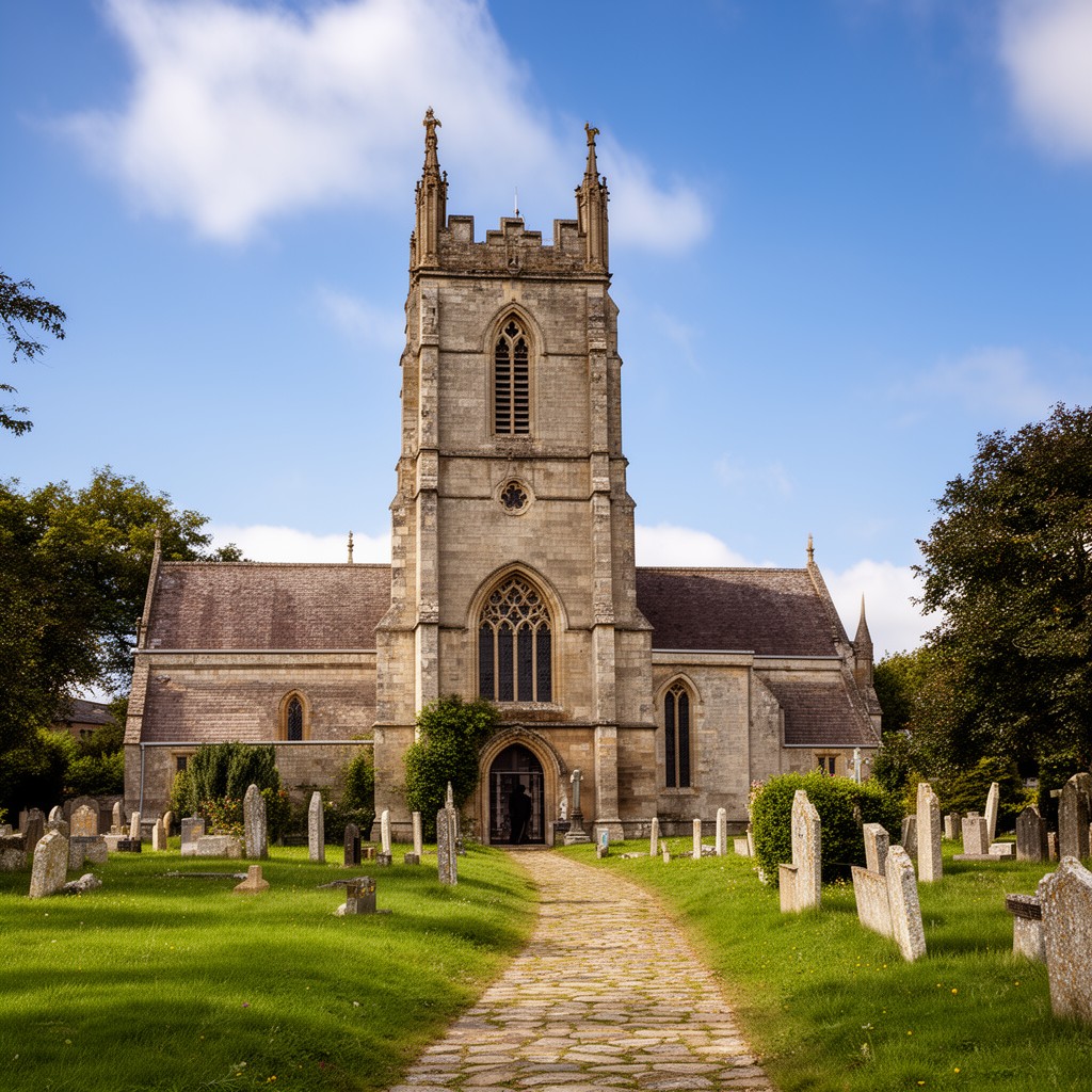 AI-generated illustration of St Michael and All Angels' Church, East Coker
