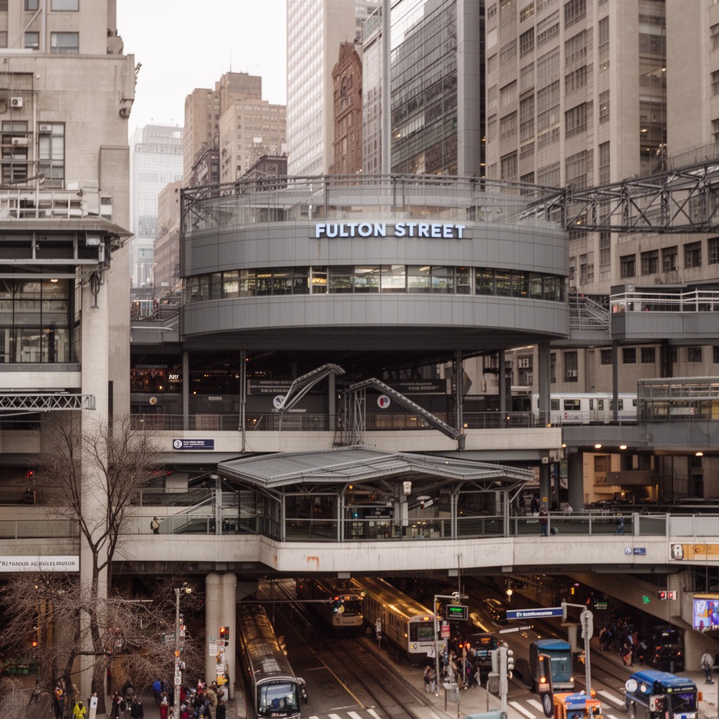 AI-generated illustration of Fulton Street complex