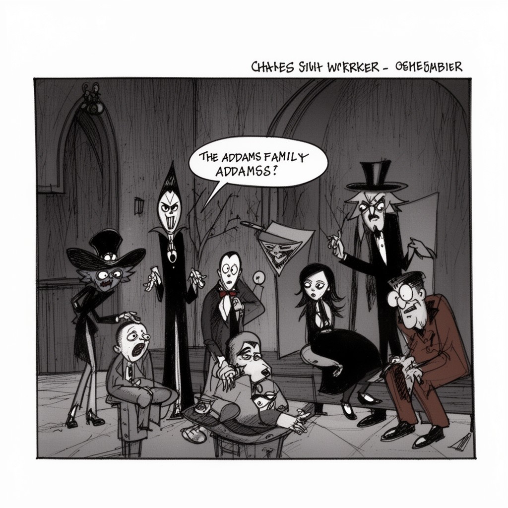 AI-generated illustration of The Addams Family cartoons by Charles Addams