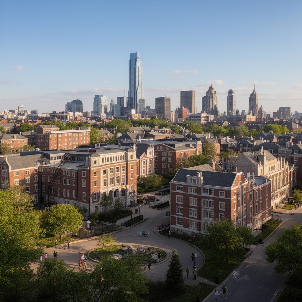 AI-generated illustration of University City campus