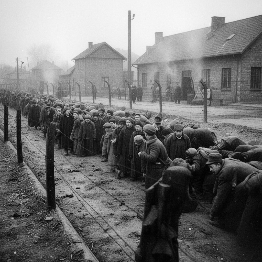 AI-generated illustration of Auschwitz death marches