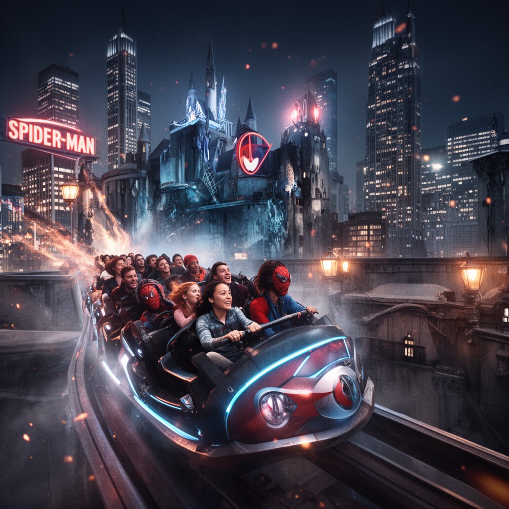 AI-generated illustration of The Amazing Adventures of Spider-Man – The Ride 4K3D