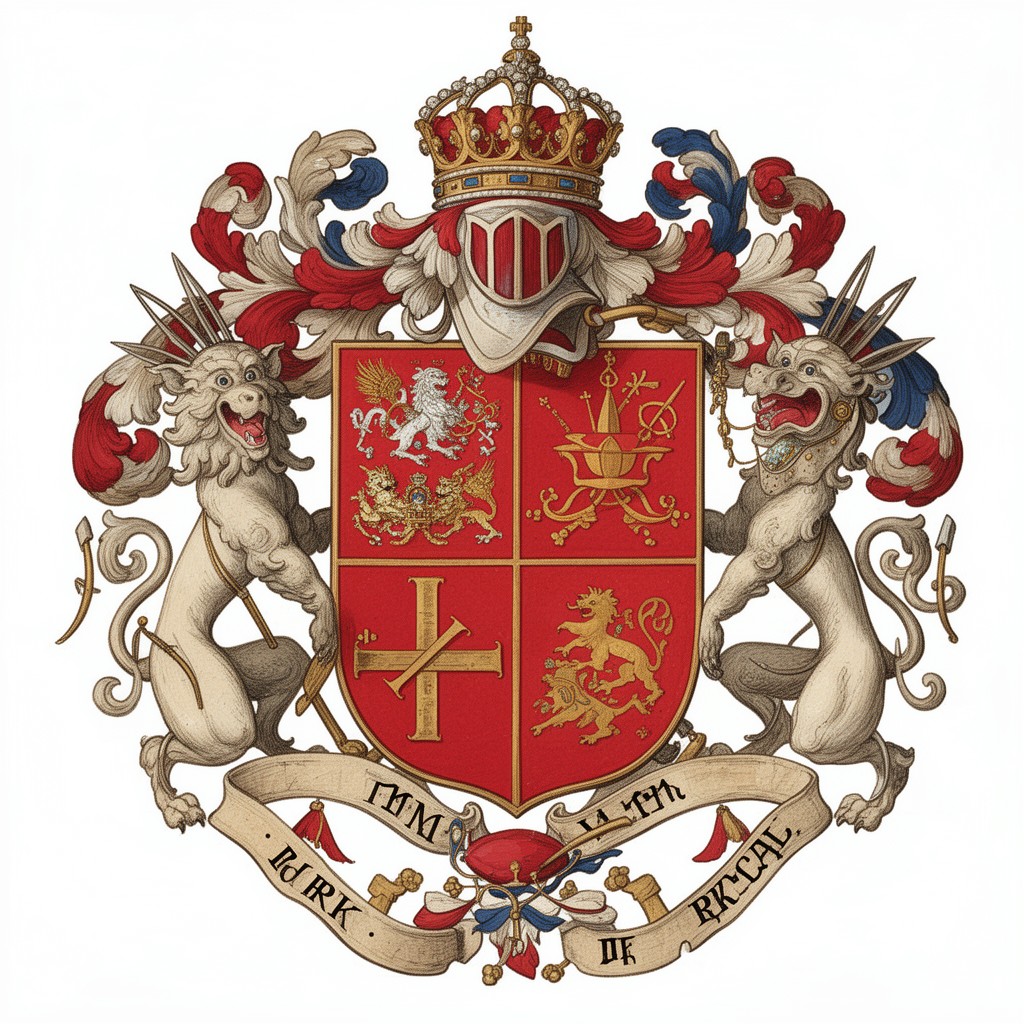 AI-generated illustration of Royal Arms of England and Scotland quarterly